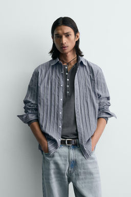 CAMISA RELAXED FIT JACQUARD RAYAS / Azul - Zara фото 2