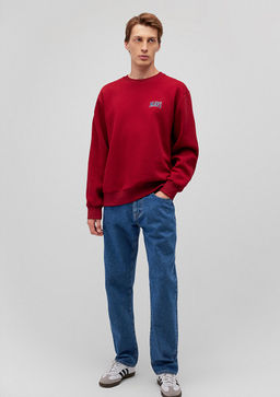 Mavi Logo Bask?l? Kapusonlu K?rm?z? Sweatshirt