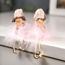 Фигурка настольная полистоун «Ангелочек-стесняшка в розовой пуховой юбке», на полку, 18×3.5×4 см, МИКС