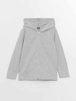 Kap??onlu Basic Uzun Kollu K?z ?ocuk Fermuarl? Sweatshirt