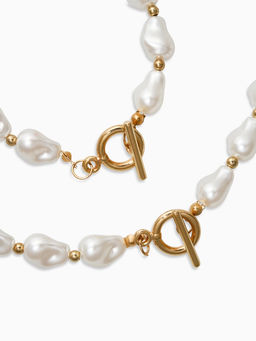 Набор 2 предмета: бусы, браслет «Жемчуг барочный. Капля», 40/18 см, белый в золоте
