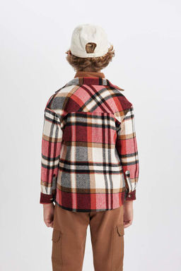 Фланелевая рубашка оверсайз для мальчика в клетку с длинными рукавами - Defacto фото 6