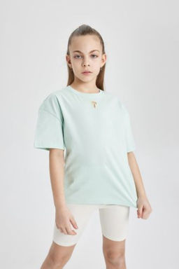 K?z Cocuk Relax Fit Bisiklet Yaka K?sa Kollu Tisort