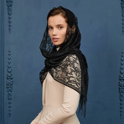 Палантин 170 х 60 см Цветы и растения, цвет черный - Мастерская ПОКРОВ фото 4