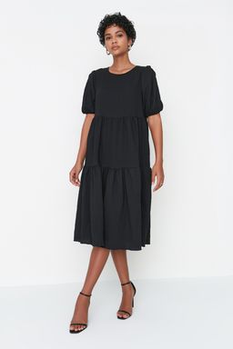 Siyah Genis Kesim Volanl? Midi Dokuma Elbise TWOSS22EL1259 - Trendyolmilla фото 2