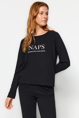 Siyah Sloganl? T-shirt-Jogger Orme Pijama Tak?m? THMAW21PT0497