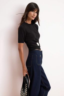 Siyah More Sustainable Bisiklet Yaka Regular Bluz TWOSS26BZ00506