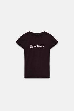 CAMISETA TEXTO DELANTERO / Chocolate - Zara фото 4