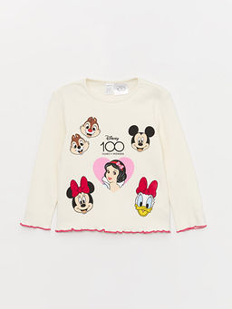 Bisiklet Yaka Uzun Kollu Minnie Mouse Bask?l? K?z Bebek Ti??rt