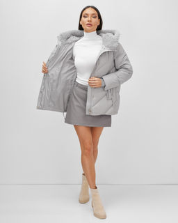 Куртка зимняя женская из овчина стильная и модная серого цвета 7348Sr - Visdeer фото 18