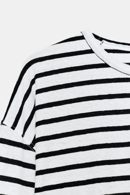 CAMISETA ALGOD?N Y LINO RAYAS / Negro / Blanco - Zara фото 6