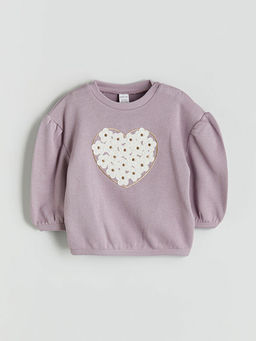 Bisiklet Yaka ?i?ekli K?z Bebek Sweatshirt ve Tayt