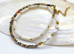 Чокер из перламутра цилиндр 4*13мм с цирконом цвет микс, 41см