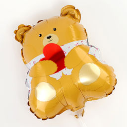 Цена за 5 шт. Воздушный шар фольгированный 15" «Нежный мишка с сердцем», фигура, для палочки