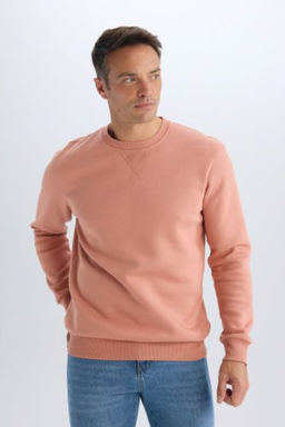 Regular Fit Bisiklet Yaka Basic Duz Kal?n Sweatshirt