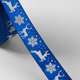 Лента атласная Олени, 15 мм, 231 м, синяя