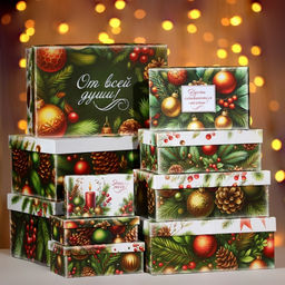 Набор подарочных новогодних коробок 10 в 1 «Ёлочные игрушки», 32.5×20×12.5 - 12×7×4 см