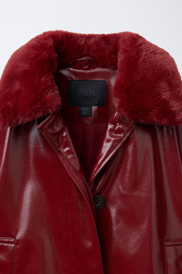 PATENT FAUX FUR COLLAR JACKET