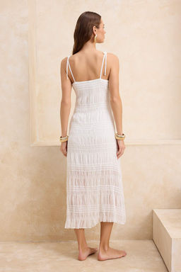 Beyaz Dokuma Baglama Detayl? Plaj Elbisesi TBESS26EL00012