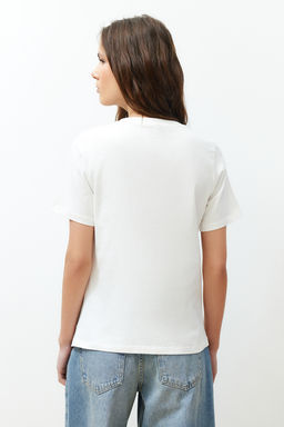 Ekru Onden Pilise Detayl? Regular/Normal Kal?p Bisiklet Yaka Orme Bluz TWOSS24BZ00302