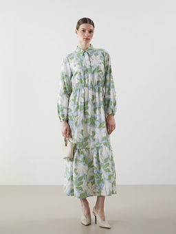 G?mlek Yaka Desenli Elbise