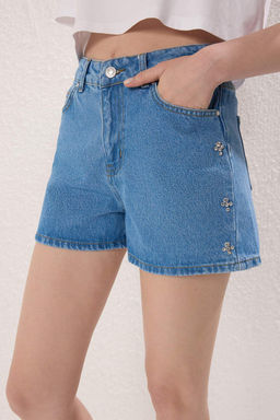 Mavi Tas Detayl? Normal Bel City Boy Denim Sort TWOSS25SR00176 - Trendyolmilla фото 3