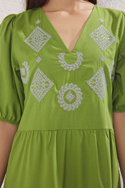 Lacivert Duz Kesim Nak?sl? Maxi Dokuma Elbise TWOSS25EL00058 - Trendyolmilla фото 8