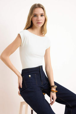 Ekru Fitted/Vucuda Oturan Kay?k Yaka Esnek C?tc?tl? Orme Body TWOSS24BD00029