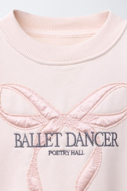 SATIN EMBROIDERED BOW SWEATSHIRT