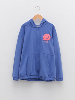 Kap??onlu Nak??l? Uzun Kollu K?z ?ocuk Fermuarl? Sweatshirt