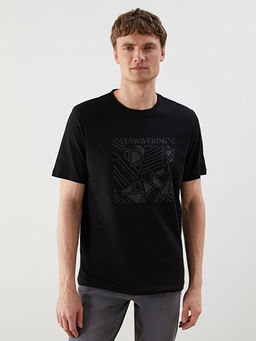 Bisiklet Yaka K?sa Kollu Bask?l? Penye Erkek Ti??rt