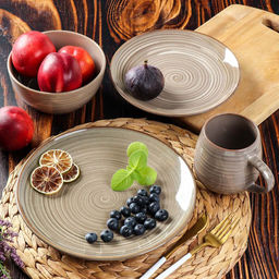 Тарелка обеденная, керамика, 26 см, круглая, Verde бежевый, Daniks, ST2155 (414827) (4/16)  фото 3