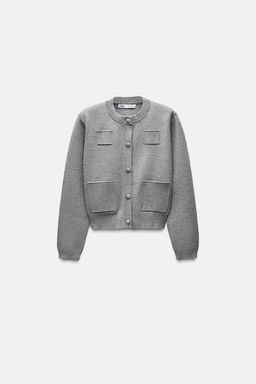 PLAIN KNIT BOMBER JACKET WITH SHOULDER PADS - Zara фото 3