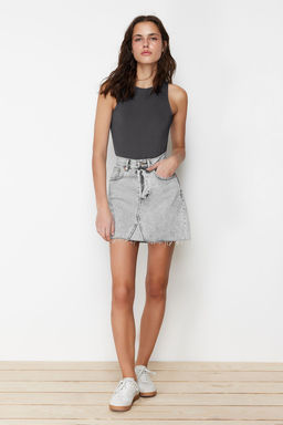 Antrasit Halter Yaka Vucuda Oturan Esnek Alttan C?tc?tl? Orme Body TWOSS20BD0044
