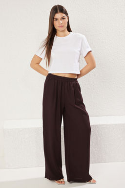 Kahverengi Beli Lastikli Pull On Wide Leg/Genis Paca Dokuma Pantolon TWOSS25PL00041 - Trendyolmilla фото 3