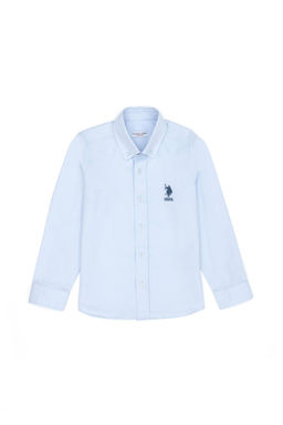 Голубая базовая рубашка с длинным рукавом для мальчика - U.s. polo assn фото 4