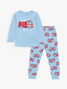 Bisiklet Yaka Uzun Kollu Bask?l? Erkek Bebek Pijama Tak?m? 2li