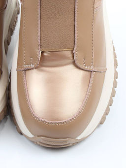 04-WG037-1M DK. BEIGE/GOLD Ботинки зимние женские (натуральная кожа, курточная ткань, 100% шерсть)