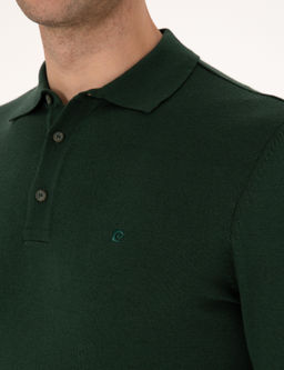 Koyu Ye_il Slim Fit Polo Yaka Basic Triko Kazak