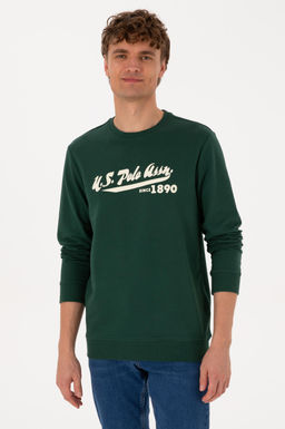 Erkek Bisiklet Yaka Regular Fit Koyu Ye_il Sweatshirt