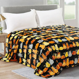 Плед/покрывало 240х200см "Котики", велсофт "California" набивной, полиэстер 100%, плотность 270г/м2, упаковка: 20х33см пояс бумажный, "Домашняя мода" (Россия)