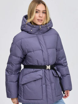 Укороченная куртка-пуховик с поясом БИО -ПУХ