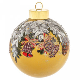 Елочная игрушка шар стеклянная д9,5см, золотой, ручная художественная роспись, подарочная упаковка (Россия)