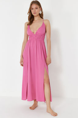 TRENDYOLMILLA Siyah Maxi Dokuma Buzgulu S?rt Dekolteli Plaj Elbisesi TBESS23EL00063  фото 18