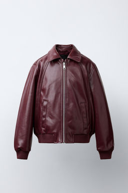 CAZADORA BOMBER EFECTO PIEL / Burgundy - Zara фото 2