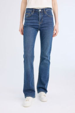 Yuksek Bel Genis Paca Cepli Jean Pantolon