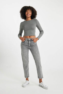 Lina Comfort Mom Fit Высокая удобная посадка Легкие джинсовые брюки с тонкой талией длиной до щиколотки - Defacto фото 2