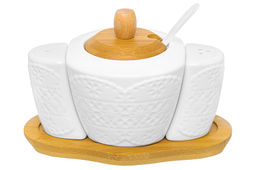 Набор - сахарница 300 мл 16*10*11 см Кружево с ложкой + солонка + перечница на дер. подставке - Elan gallery фото 2