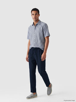 Regular Fit Erkek Keten G?r?n?ml? Pantolon