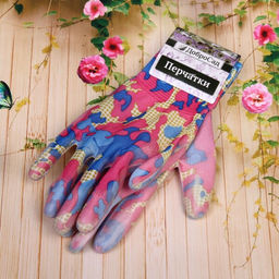 Цена за 12 шт. Перчатки нейлоновые "Фантазия-Хаки гламур" с ПВХ покрытием полуоблитые 8 р-р ДоброСад